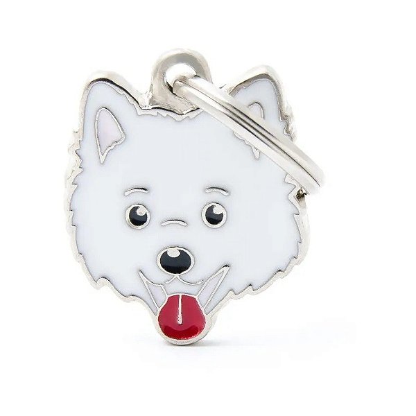 Placa de identificação MyFamily Friends Cachorro Spitz Alemão Branco MF29WHITE