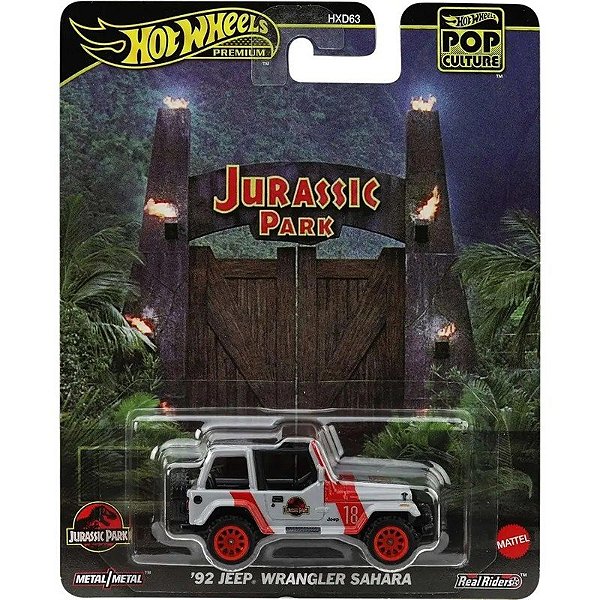 Carro Jeep Wrangler Sahara Hot Wheels Premium Jurassic Park Mattel - JBL59 - 1992