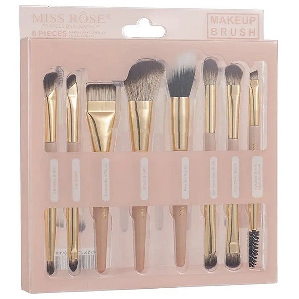 Kit Pincel Miss Rôse Maquiagem Brush 7201-009M (8 Unidades)