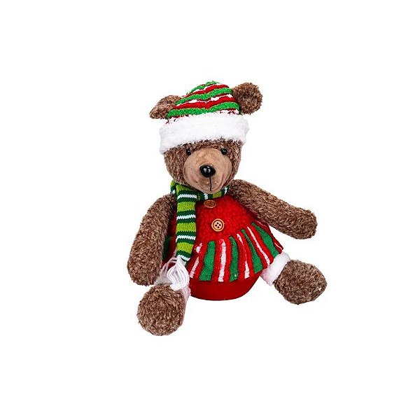 Urso de Natal Decorativo com Chapéu e Cachecol Verde 42CM