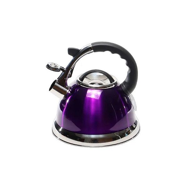 Chaleira Inox Fundo Duplo 3,2 Litros com Apito Gás e Indução Lilás