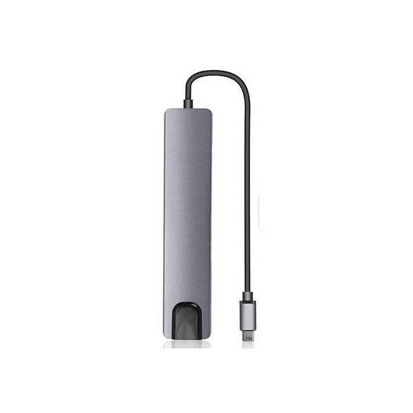 Hub USB-C 8 Em 1 USB/ USB-C/ HDMI/ SD/ TF/ RJ45 Cinza