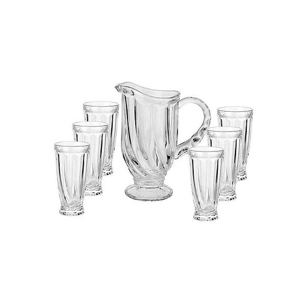 Jogo de Jarra 1.300 LTS de Vidro Com 6 Copos 300 ML
