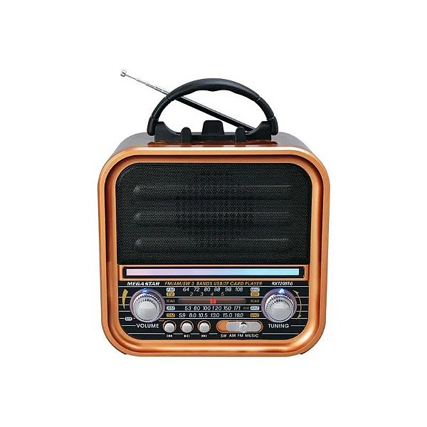 Rádio Portátil Megastar RX720BTG 600 Watts P.M.P.O com Micro SD/USB/Bluetooth - Marrom/Dourado
