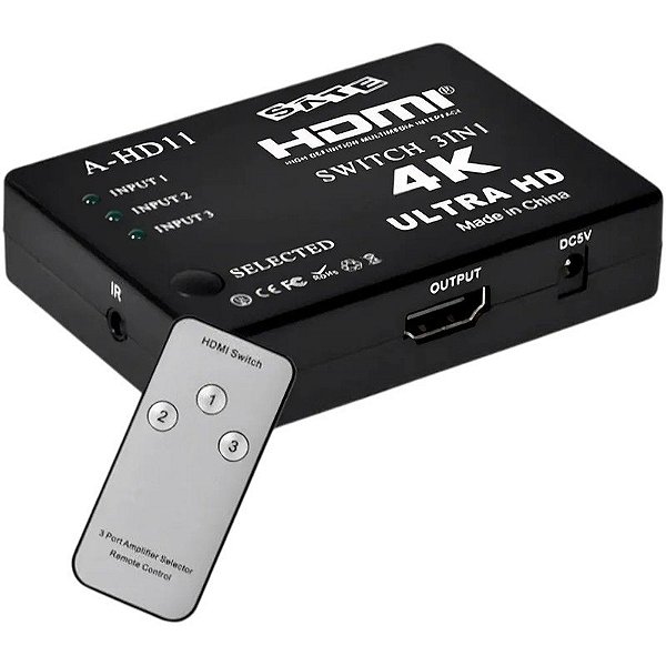 Chave HDMI Satelote A-HD11 de 3 Portas 4k