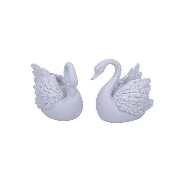 Cisne Decorativo de Resina 2 Peças Cinza