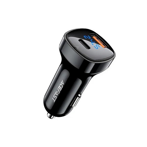 Carregador Acefast B4 para Carro USB-C + USB-A 66W Digital/Preto