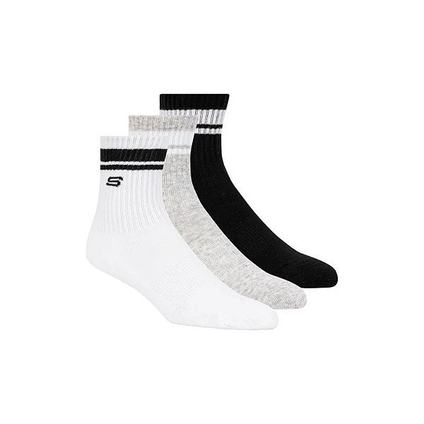 Mídia Skechers Masculino 3 Pares Menino 1/2 de Pelúcia Crew 9-11