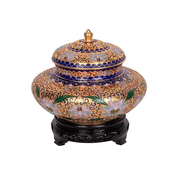 Centro de Mesa Estilo Oriental Dourado com Tampa