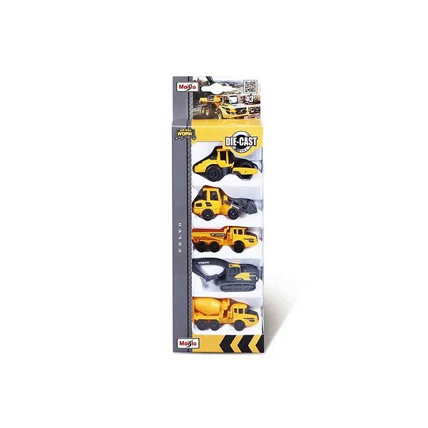 Kit de Veículos de Construção Mini 8cm Volvo 5 Peças