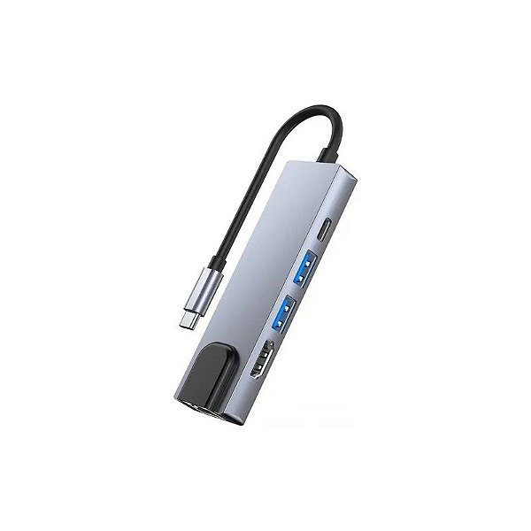 Hub Onex HUB-7567 - 5 Em 1 - USB-C - Cinza