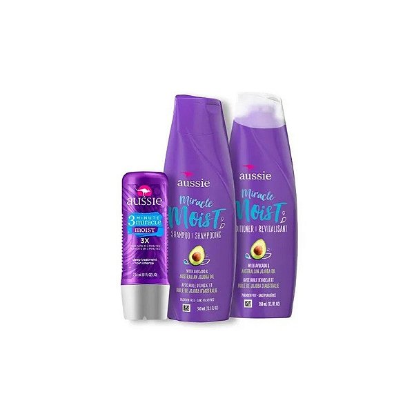 Kit Aussie Miracle Moist Shampoo 360ml + Condicionador 360ml + Máscara 236ml