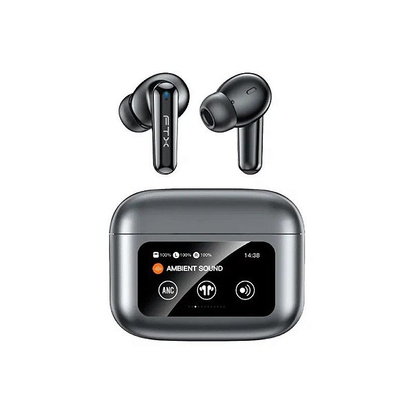 Fone de Ouvido Ear FTX E56L-GY Bluetooth/ Microfone/ Cancelamento de Ruído Ativo/ Touch/ À Prova d'Água IPX6 Cinza 124689