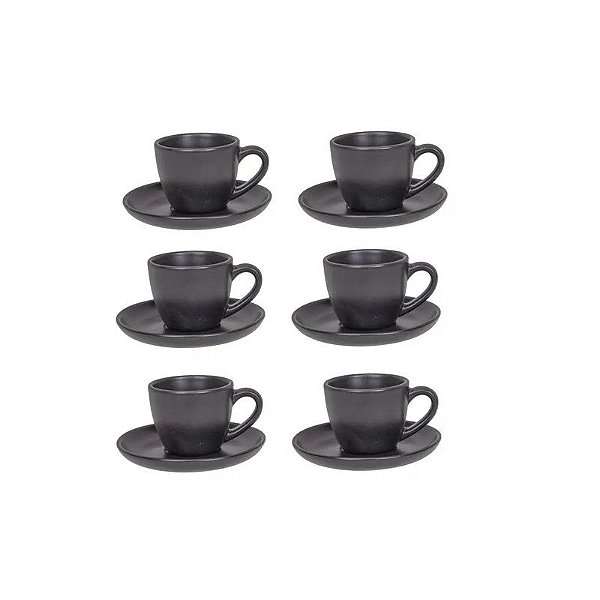 Jogo de Xícara Danny Home Cerâmica 100ml Obsidiana Fosca