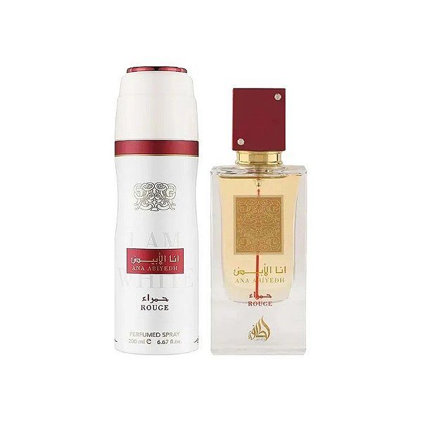 Kit Lattafa Ana Abiyedh Rouge - Água de Perfume - Unissex - 2 Em 1 - 60ml + 200ml