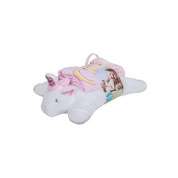 Manta de Pelúcia com Almofada de Bebê 45X30CM Branca com Rosa