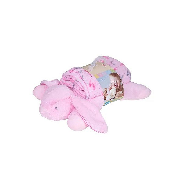 Manta com Almofada de Coelho para Bebê 45X30CM Rosa