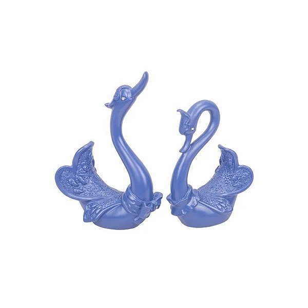 Par de Cisnes Decorativos de Resina Azul
