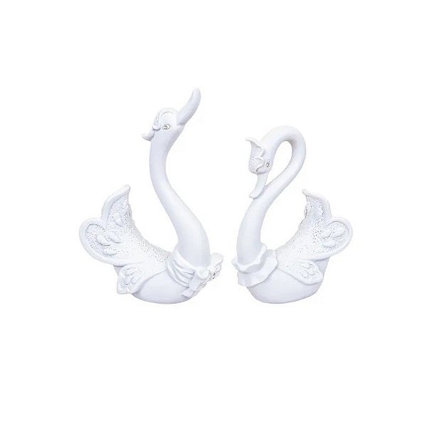 Par de Cisnes Decorativos de Resina Branco