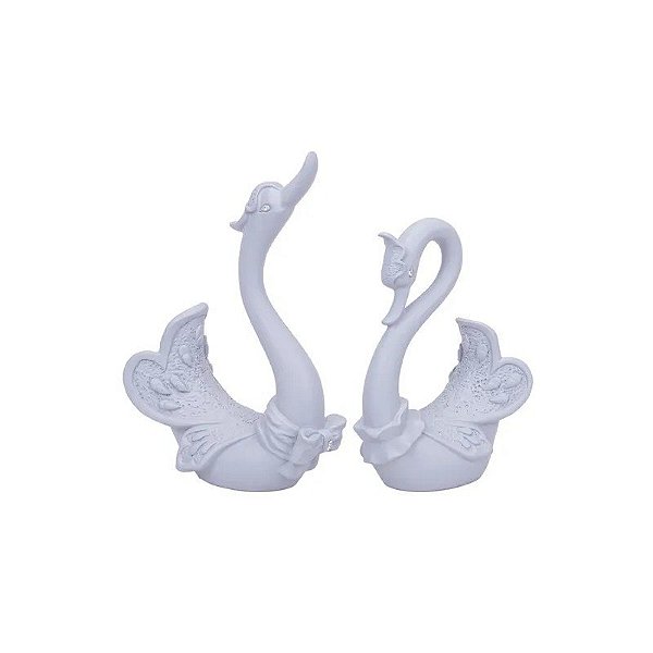 2 Peças de Cisne Decorativo de Resina Cinza