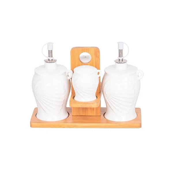 Conjunto de Temperos de Cerâmica – 4 Peças com Suporte