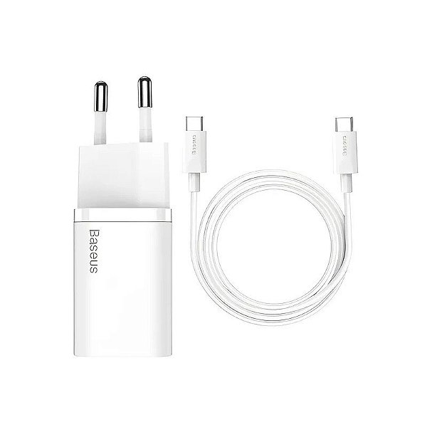 Carregador de Parede Baseus TZCCSUP-L02 Super Si 25 W USB-C - Branco + Cabo USB-C