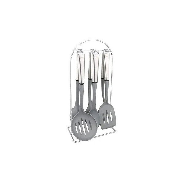 Jogo Hudson com 6 Utensílios de Nílon Cinza Escuro com Suporte