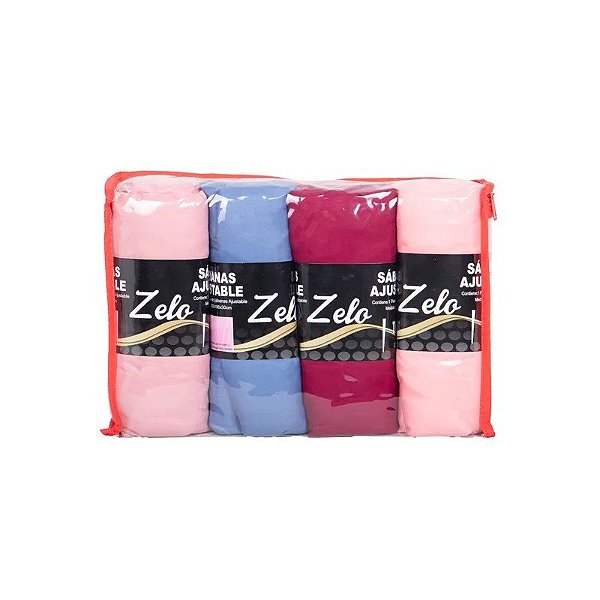 Jogo de Lençol Zelo Ajustável 4 Peças Solteiro 102X196X30CM