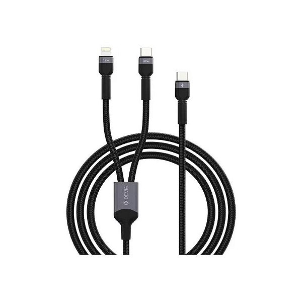 Cabo Devia EC648 USB-C para USB-C 60W/Lightning 12W 1,2 Metros - Preto