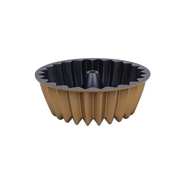 Forma Alta de Bolo Bundt, Redonda, Antiaderente, 24x9 cm, Dourada