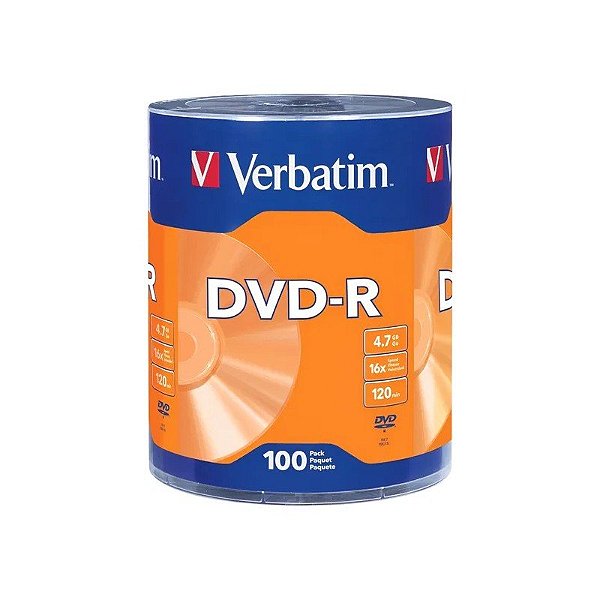 Pacote de Disco Gravável DVD-R Verbatim 96525 4.7 GB 16X – 100 Unidades