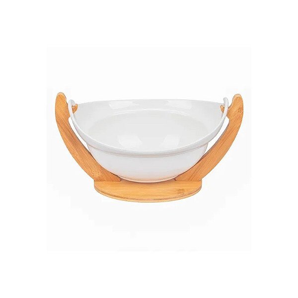 Tigela de Porcelana com Base de Madeira