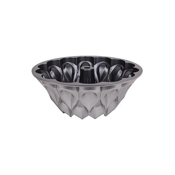 Forma Redonda Antiaderente Crown Bundt para Bolo, 24x10cm, Prateada