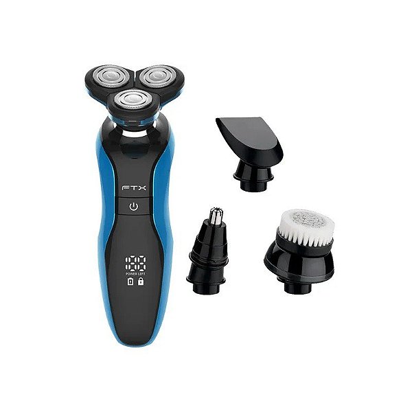 Barbeador Elétrico FTX ESH-300 - 5W - Recarregável - Preto e Azul