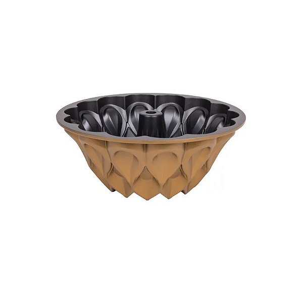 Forma Redonda Antiaderente para Bolo Crown Bundt, 24x10cm, Dourada