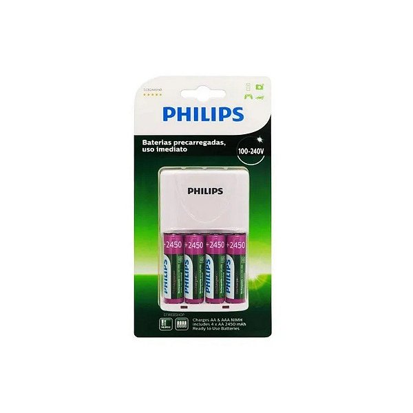 Carregador de Pilha Philips SCB2445NB/97 com 4 Pilhas