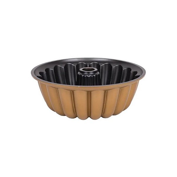 Forma Antiaderente Redonda para Bolo Bundt, 24x9cm, Dourada
