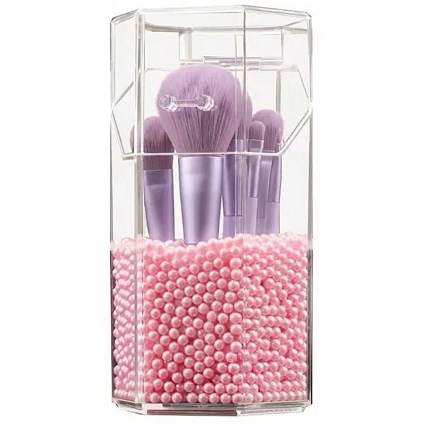 Kit de Pincéis e Pincéis Chatos + Caixa de Acrílico Ruby Face Y41969 (7 Peças)