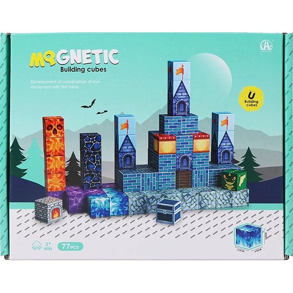 Jogo de Cubos Magnéticos de Construção Magnetic Building Cubes Chuang Huang - CH1393 (77 peças)