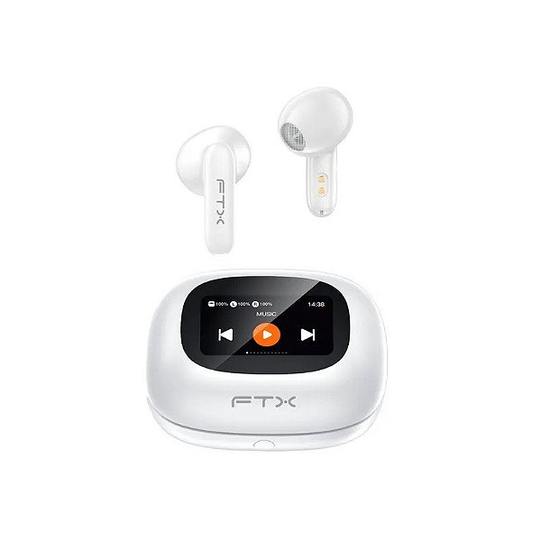 Fone de Ouvido FTX E97L-WH Bluetooth/Mic/Aual/Toque/IPX6 com Tela de LED - Branco