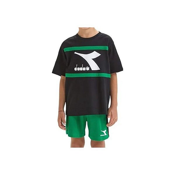 Conjunto Juvenil Diadora Kit Mangas Curtas Esporte Arte Preto