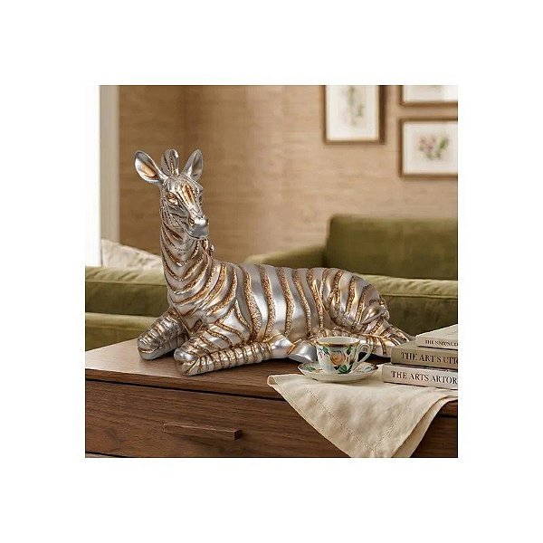 Estátua Decorativa de Zebra 25 CM Prateada