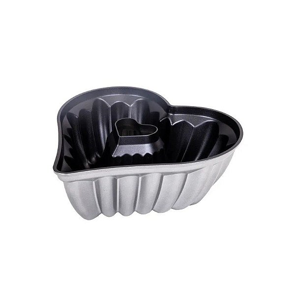 Forma de Bolo Bundt Em Formato de Coração, Antiaderente, 24X10CM, Prateada