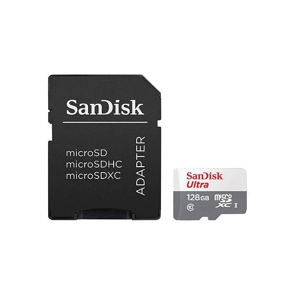 Cartão de Memória Sandisk Ultra SDSQUNR-128G-GN3MA - 128GB - Micro SD com Adaptador - 100MB/s