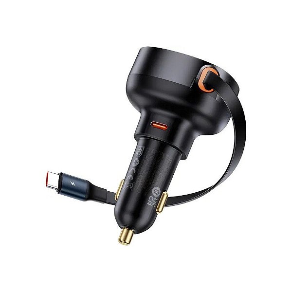 Carregador para Carro Baseus Enjoyment Pro Car 60 W com Cabo Retrátil USB-C - Preto (C00057802111-0)