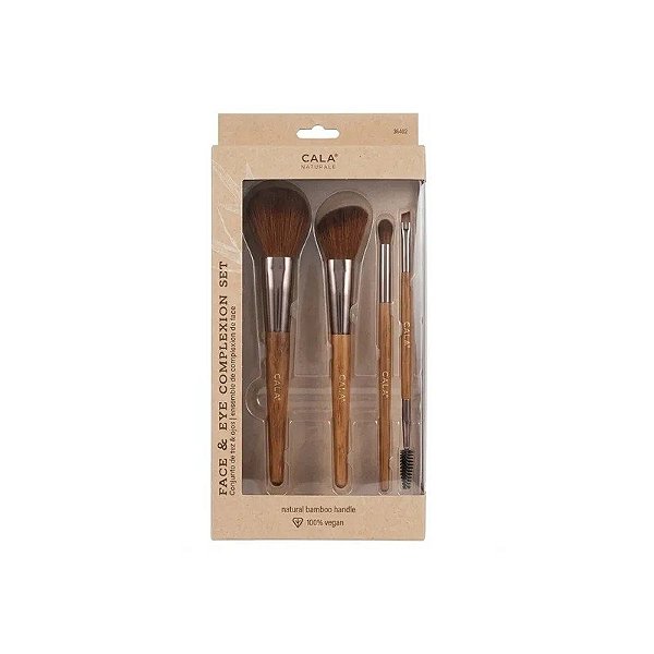 Kit de Pincéis Cala Dark Bamboo Rosto Olho 4 Peças