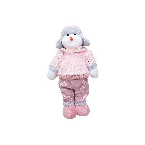Boneco de Neve 48CM - Rosa, Branco e Prata