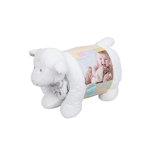Manta com Almofada de Ovelha para Bebê 90X75CM 2 Peças Branco