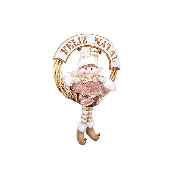 Enfeite de Natal Pendurado "Feliz Natal" com Boneca Elfa 51CM