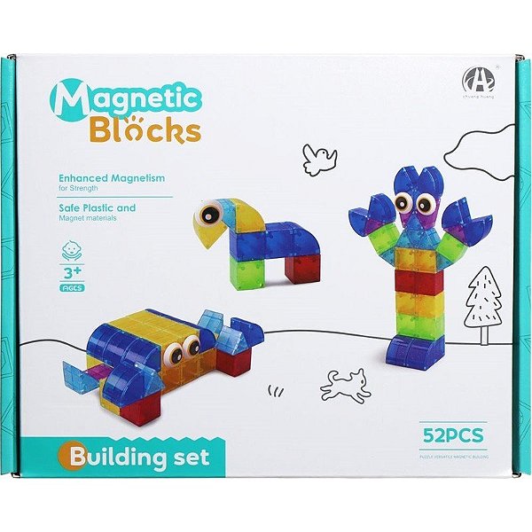 Jogo de Cubos Magnéticos de Construção Magnetic Blocks Chuang Huang - CH1371 (52 peças)